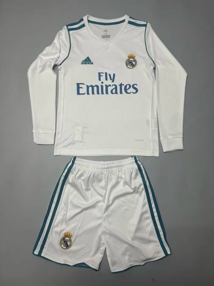 ריאל מדריד חולצת בית ארוכה רטרו 2017/18 ילדים כולל מכנס